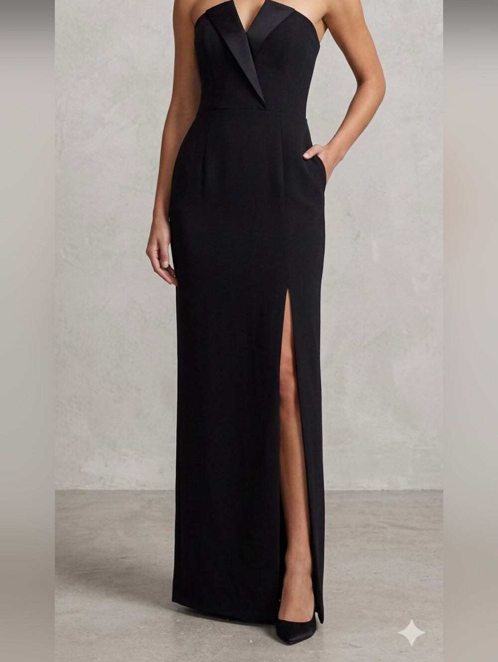 Strapless Black Evening Gown with Front Slit